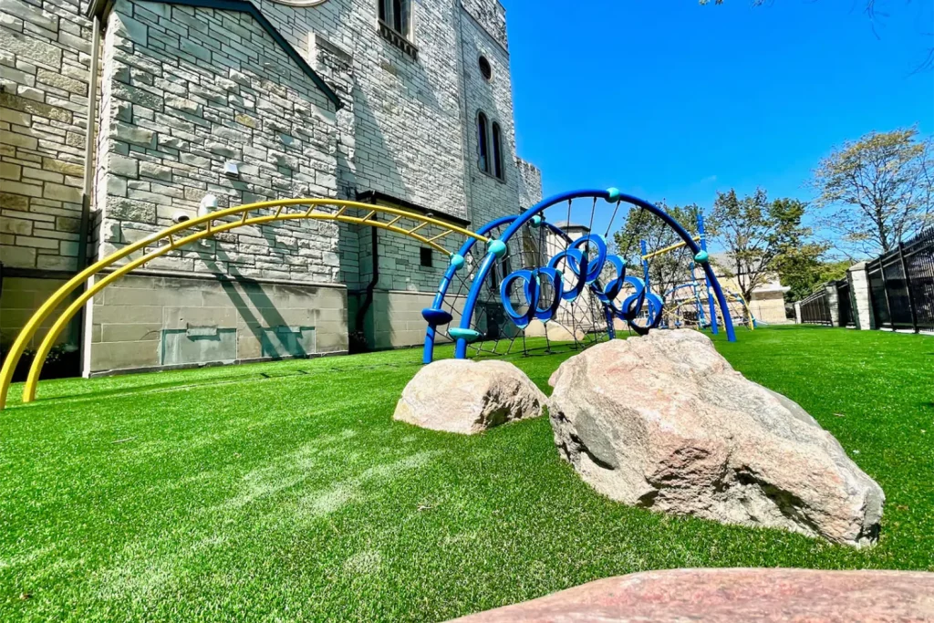 Church courtyard and playground with SYNLawn artificial grass