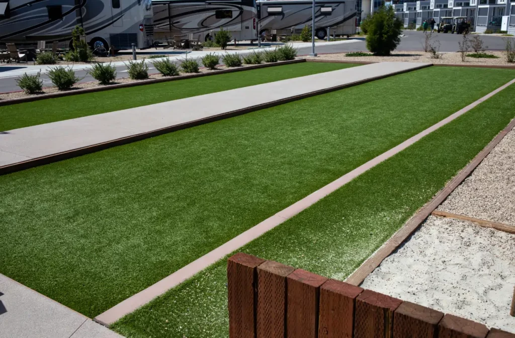 artificial grass lawn bocce ball court